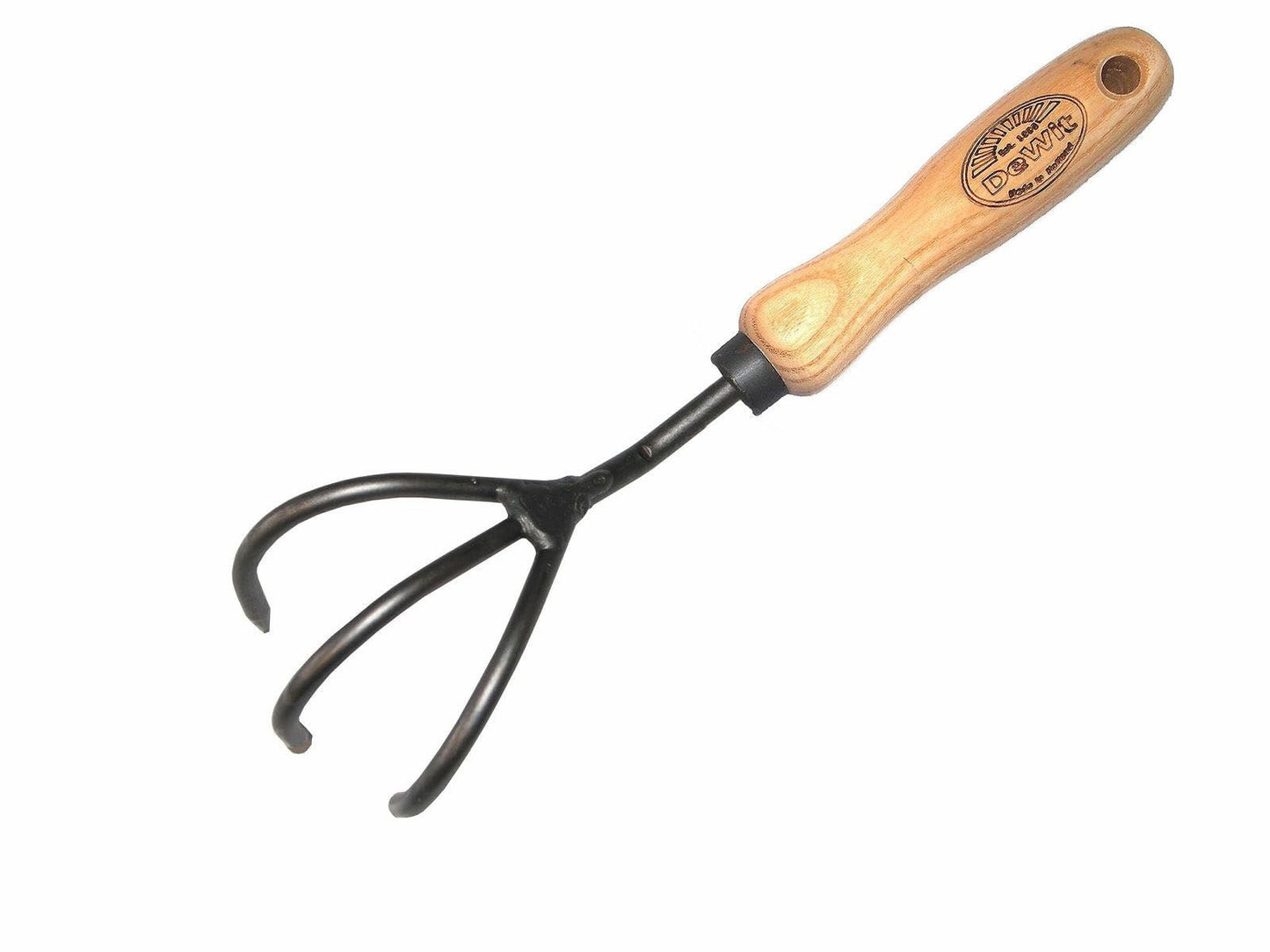 Forged 3-tine cultivator with hardwood handle for soil preparation, H Potter × DeWit
