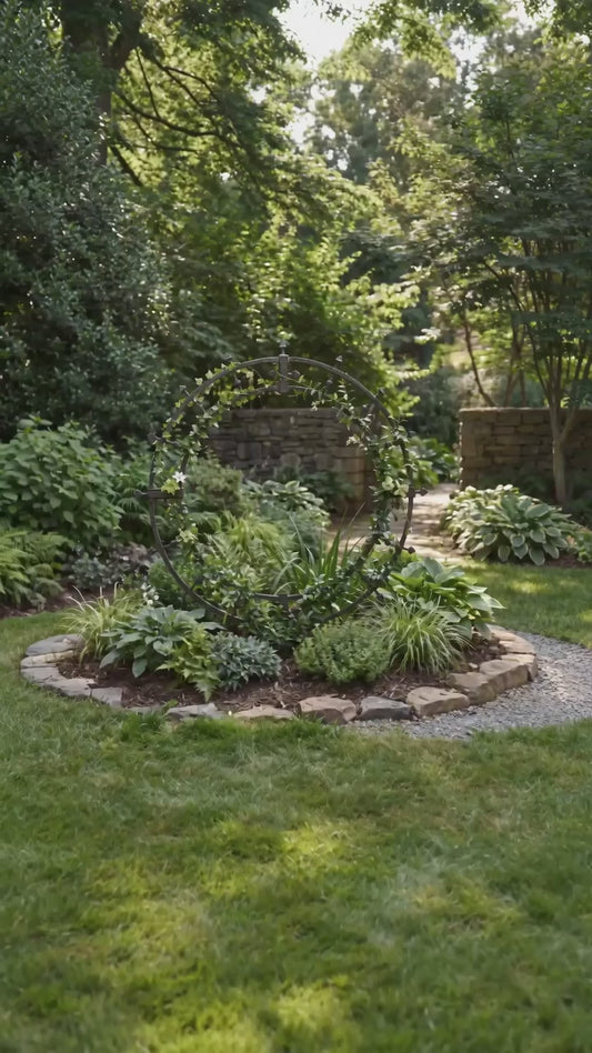 H Potter Heirloom Round Metal Garden Trellis – For Climbing Plants - Charcoal Brown