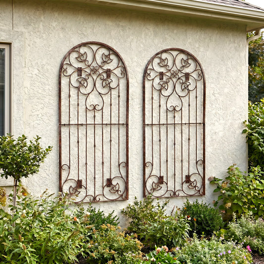 H Potter Legacy Wall Trellis - Set of 2 – 6 Ft Tall Iron Garden Screen - Charcoal Brown