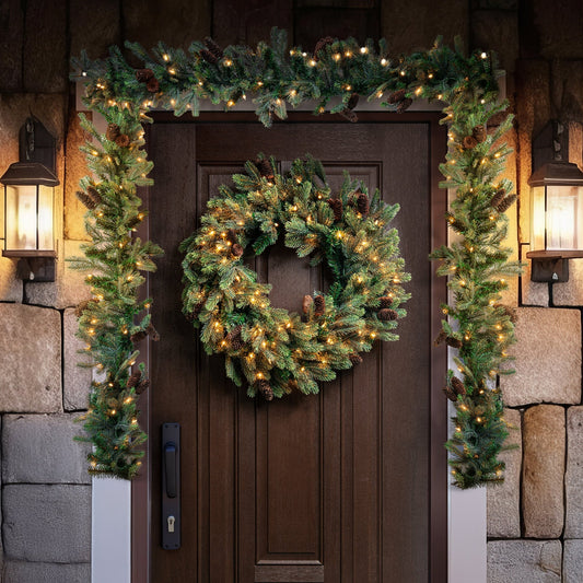 H Potter - Faux Starlit Hollow Wreath & Garlands Set