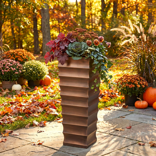 H Potter Montrose Planter | 29" Ribbed Antique Copper Indoor Outdoor Planter