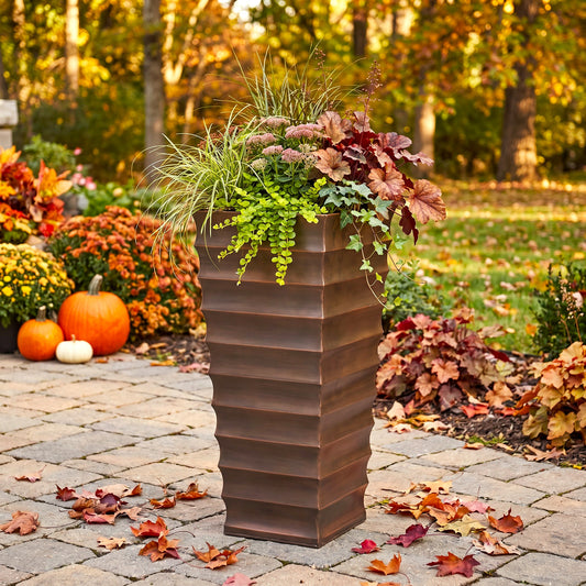 H Potter Montrose Tall Planter | 36" Ribbed Antique Copper Indoor Outdoor Planter