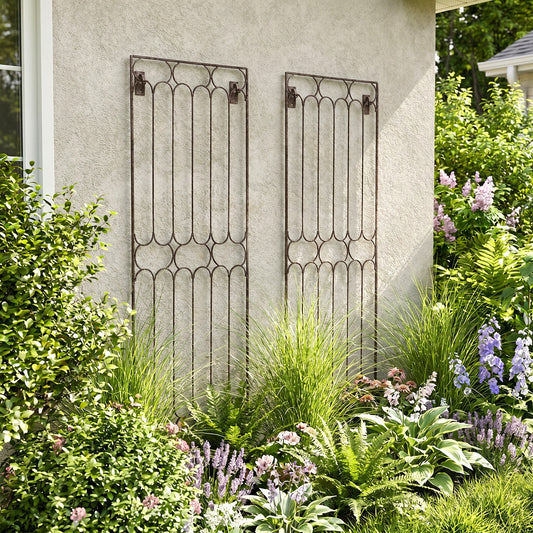 H Potter Carlisle Wall Trellis Set of 2 on a house with plants and flowers