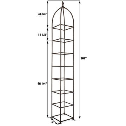 dimension diagram of chic farming obelisk trellis with height and width measurements