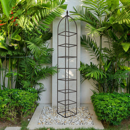 h potter chic farming obelisk trellis in garden bed with greenery