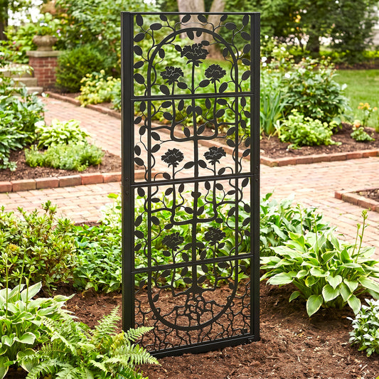 H Potter Dorset garden trellis black metal in a garden