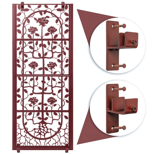 H Potter wall rose trellis with wall brackets, mahogany powder-coated finish, metal art privacy screen for patio or garden