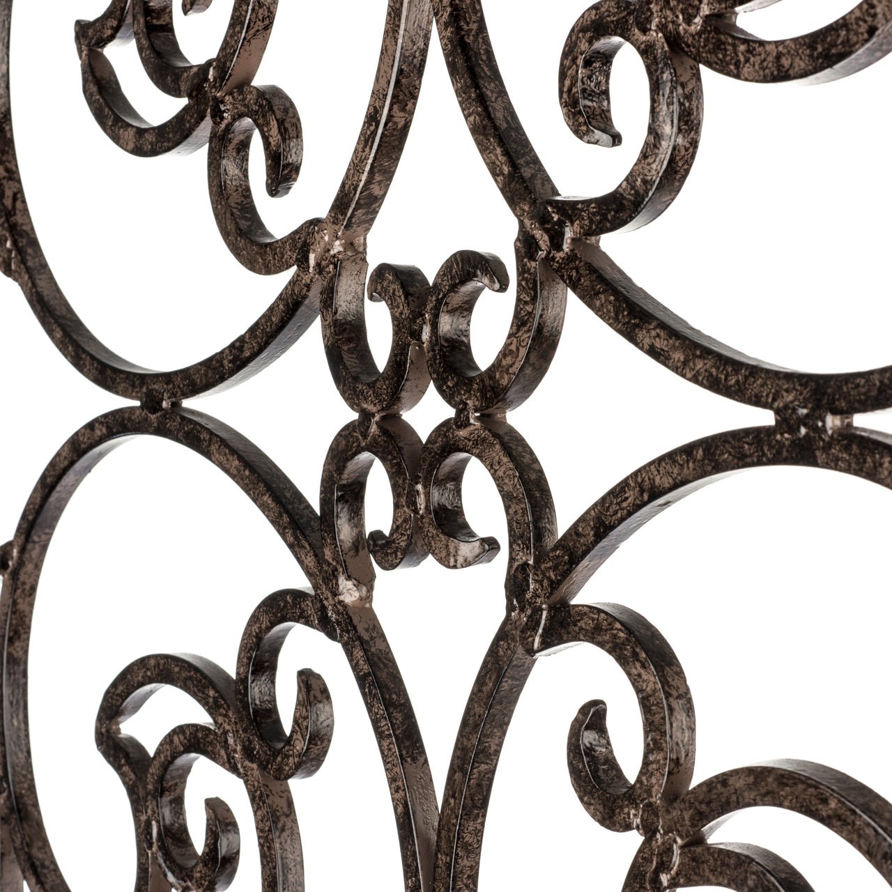 H Potter decorative iron trellis, scroll motif, flanking an entry walkway