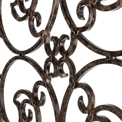 H Potter decorative iron trellis, scroll motif, flanking an entry walkway