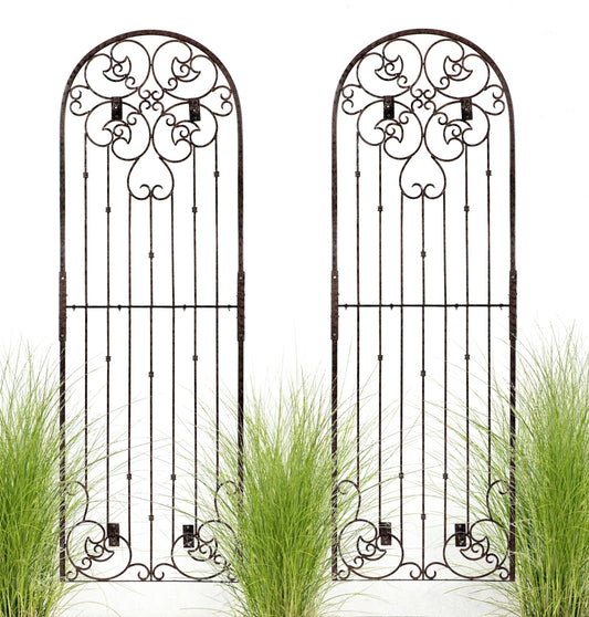 H Potter Set of 2 Wall Trellises 8 ft Iron Ornamental Metal with 4 Wall Brackets
