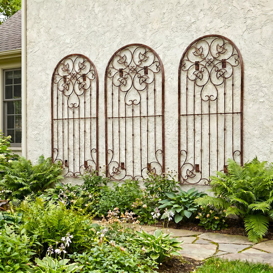 H Potter Legacy wall trellis set of 3 metal garden trellis on a stucco house