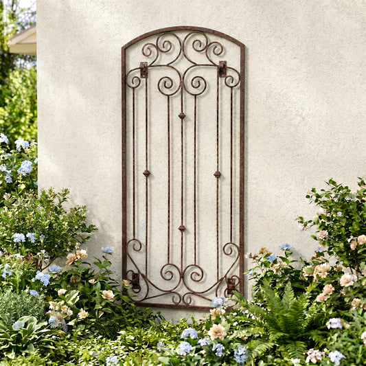 H Potter lenox estate wall trellis on a house with flowers and green plants