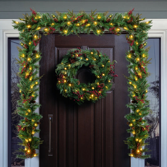 H Potter - Faux Sierra Evergreen Wreath & Garlands Set