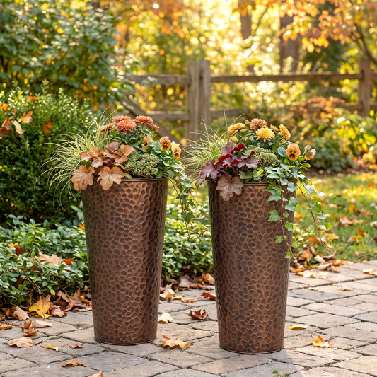 H Potter Pembroke Planter Set of 2 | 28" Hand-Hammered Antique Copper Planters