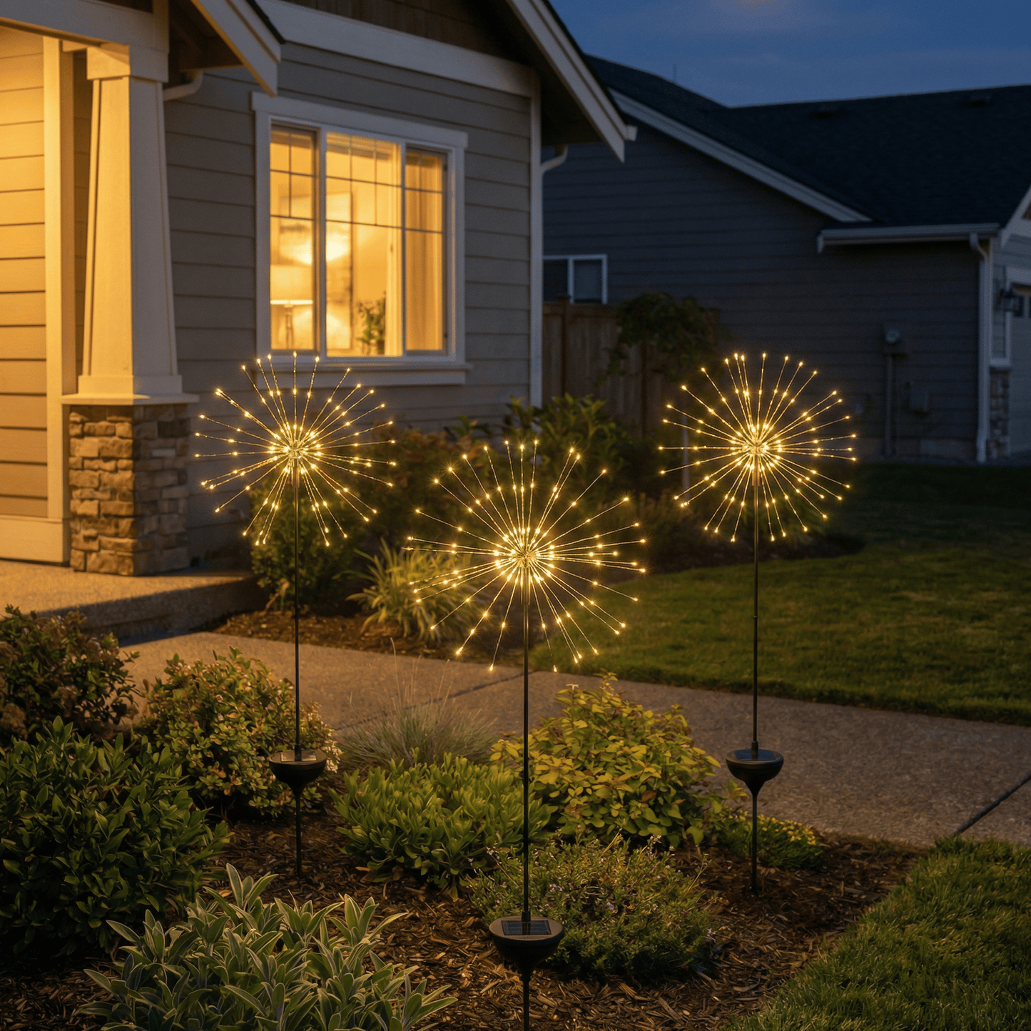set of 3 h potter solar sparkle stake lights in front yard