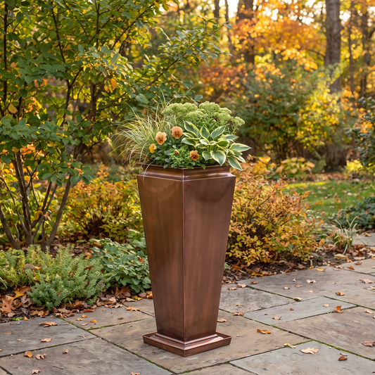 H Potter Whitmore Tall Planter | 36" Tapered Antique Copper Indoor Outdoor Planter